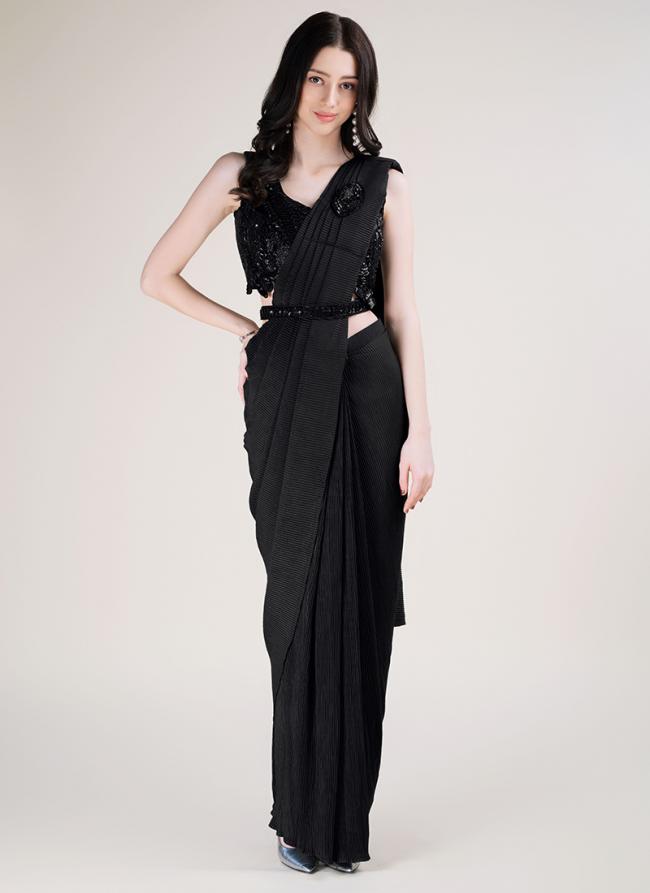 Imported Black Party Wear Sequinned Readymade Saree